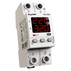 Реле напруги з контролем струму DigiTOP VA-32A-M2R з червоним індикатором